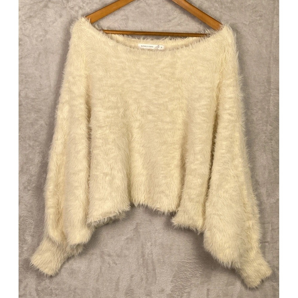 Altar'D State Womens Cozy Fuzzy Sweater Cream Furry‎ Cropped XL Long Soft Girl